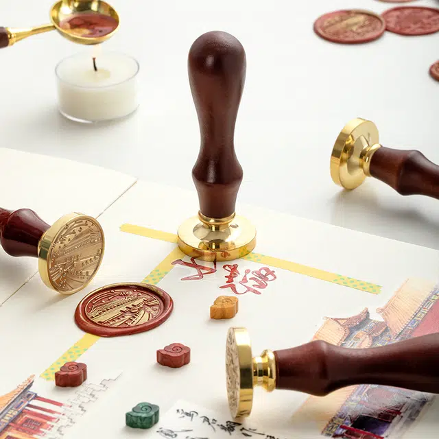 宫廷宝贝 故宫 文创 紫禁城建筑火漆印章套装 全套信封封口 谷圈印章