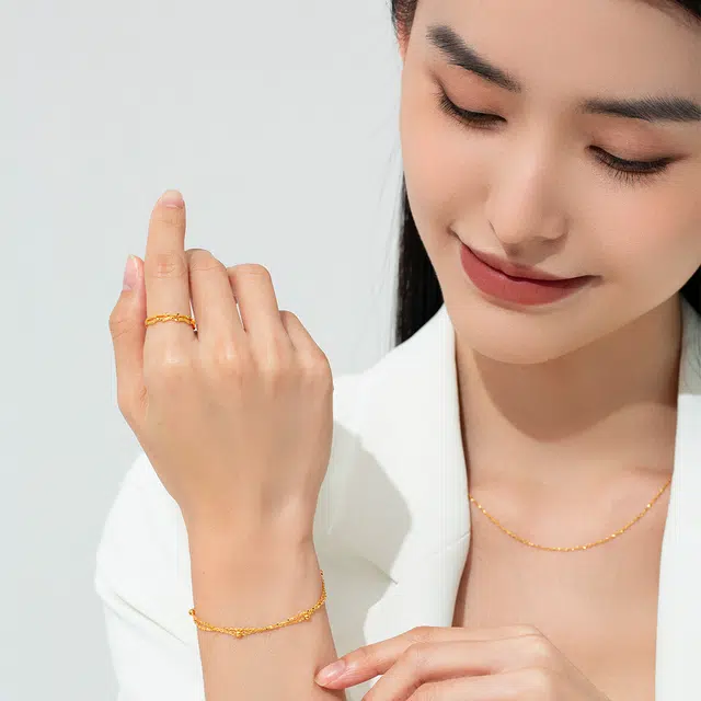 老庙 小金珠双层转运珠时尚百搭手饰 足金 按克计价 黄金手链 女款