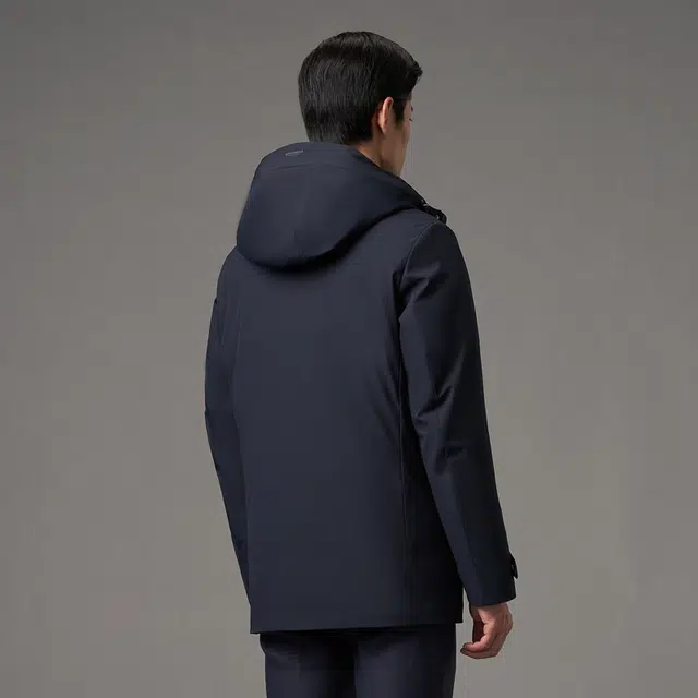 波司登 纯色连帽双门襟加厚保暖长袖夹克羽绒服 男款