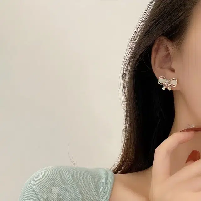 牧言 双层蝴蝶结 法式宫廷风珍珠在逃公主日常百搭耳饰 耳钉 女款