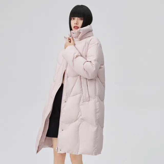 艾莱依 纯色长款立领休闲羽绒服 女款