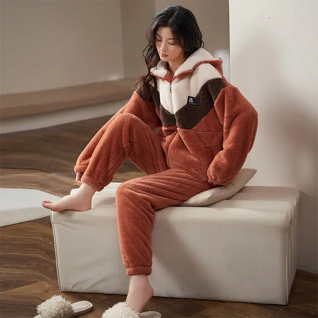 小情歌 珊瑚绒睡衣 冬季 加厚加绒保暖御寒家居服 女款  拼色