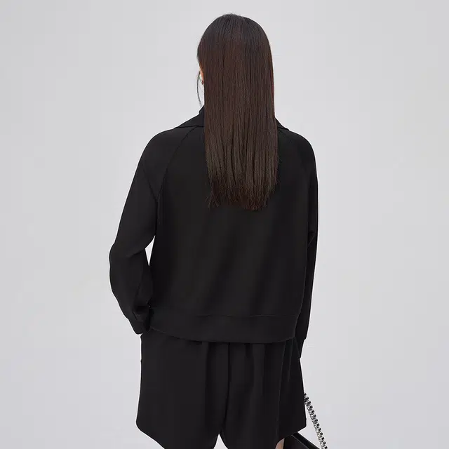 艾莱依 纯色翻领半拉链长袖无帽卫衣外套 女款