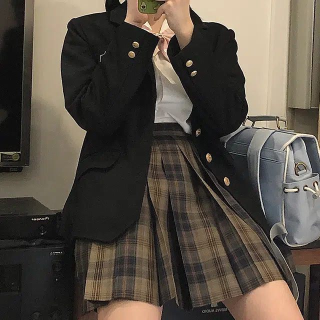 东鲸岁时记 格纹褶皱高腰短款高腰半身裙 女款
