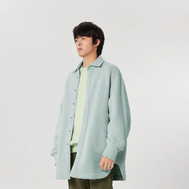 速写 纯色针织宽松衬衫式夹克外套 男女同款