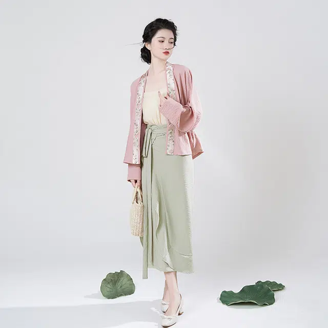 织造司 秋荷 妆花对交飞机袖改良宋抹荷叶边旋裙日常原创宋制汉服 女款