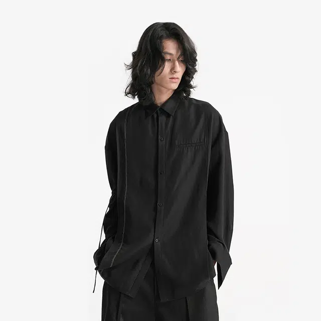幻象者 纯色绑带长袖衬衫 男女同款 黑色