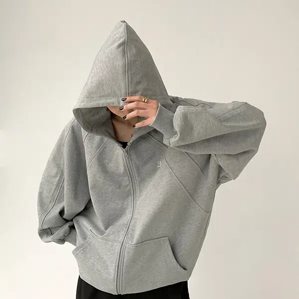 周淼 字母刺绣印花连帽宽松开衫卫衣 女款