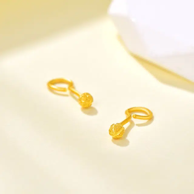 中银金行 黄金耳钉女款足金经典西瓜小圆珠耳饰磨砂光面小金珠
