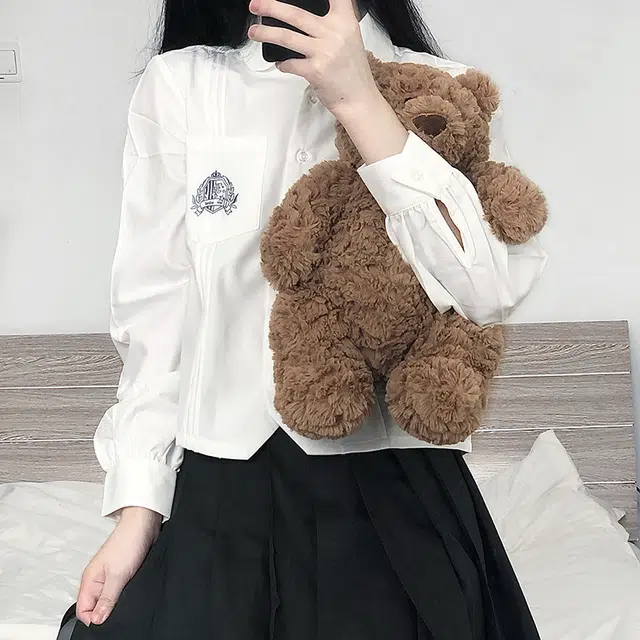 东鲸岁时记 刺绣单排扣翻领长袖衬衫 女款 白色