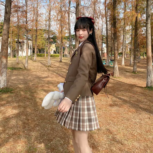 兔半眠 徽章西装外套百褶裙制服套装 女款