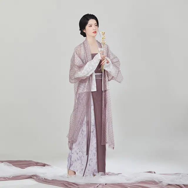 织造司 宋制欧根纱七分袖长干寺半臂汉服 女款 紫色