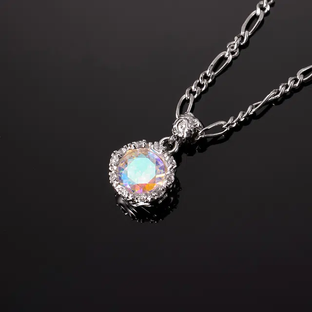 名工珠宝 夏日磷光项链 女银锁骨链幻彩极光石吊坠轻奢简约个性百搭饰品礼物