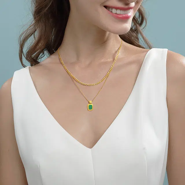恋朵 时尚百搭项链女 小众设计方牌吊坠锁骨链双层叠戴项链 女款 金色 #叠戴法则#
