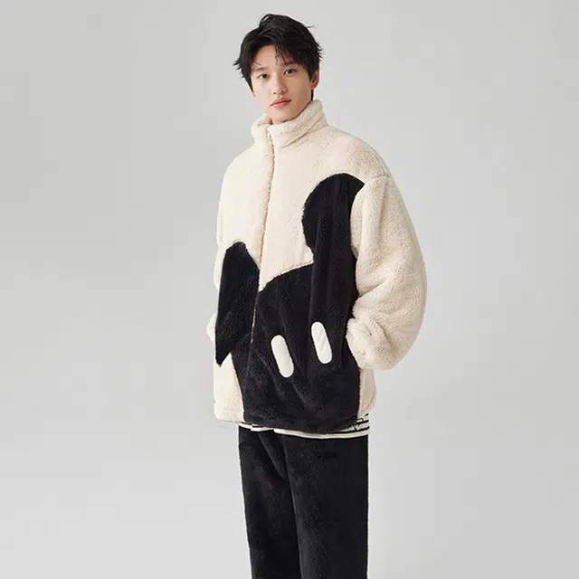 亲嘴猫珊瑚绒睡衣男秋冬卡加厚家居服套装