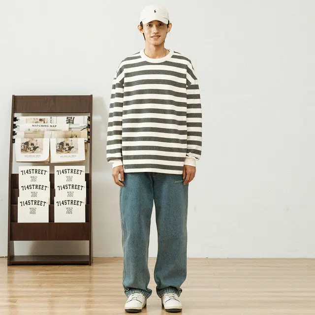 714STREET Retro Striped Long Sleeve Tee