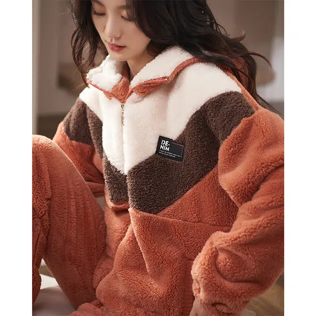 小情歌 珊瑚绒睡衣 冬季 加厚加绒保暖御寒家居服 女款  拼色