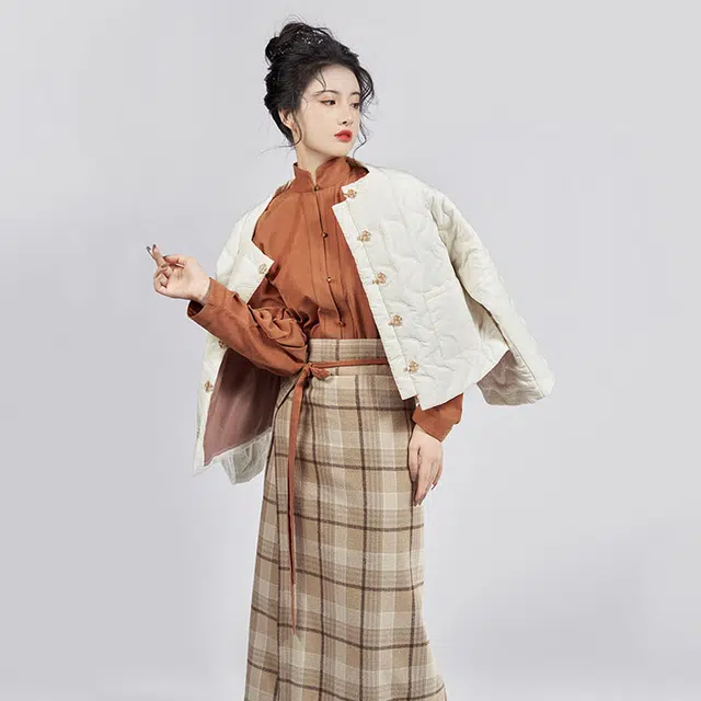 织造司 花生汤圆 方领半臂棉服汉元素立领宋旋裙日常原创明制汉服 女款 橘色