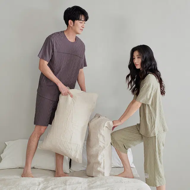 可人儿 凉感棉短袖七分短裤睡衣设计感宽松可外穿家居服套装 春夏季 情侣款