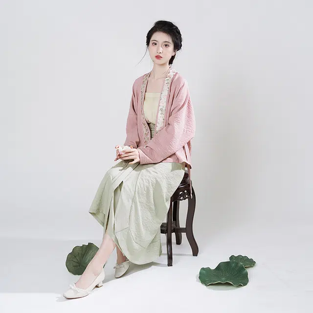 织造司 秋荷 妆花对交飞机袖改良宋抹荷叶边旋裙日常原创宋制汉服 女款