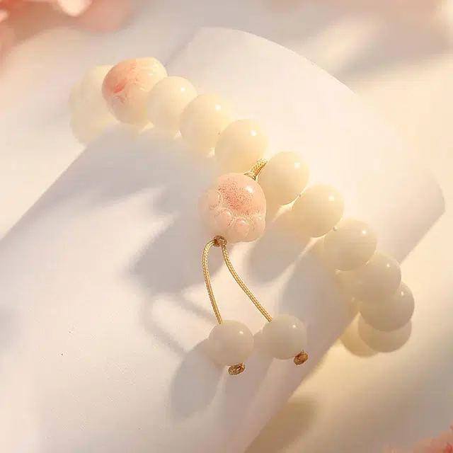 银千惠 蜜桃喵爪 新中式粉红猫爪平安纳福手腕链 温柔感转运珠流苏串珠链 小众少女心送 女友生日礼品礼物礼盒 菩提子/菩提籽 手串 女款