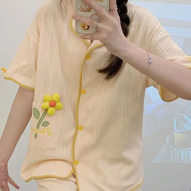 橡柠派 夏季短袖短裤睡衣女士夏天薄款开衫大码家居服套装可外穿夏款两件套女