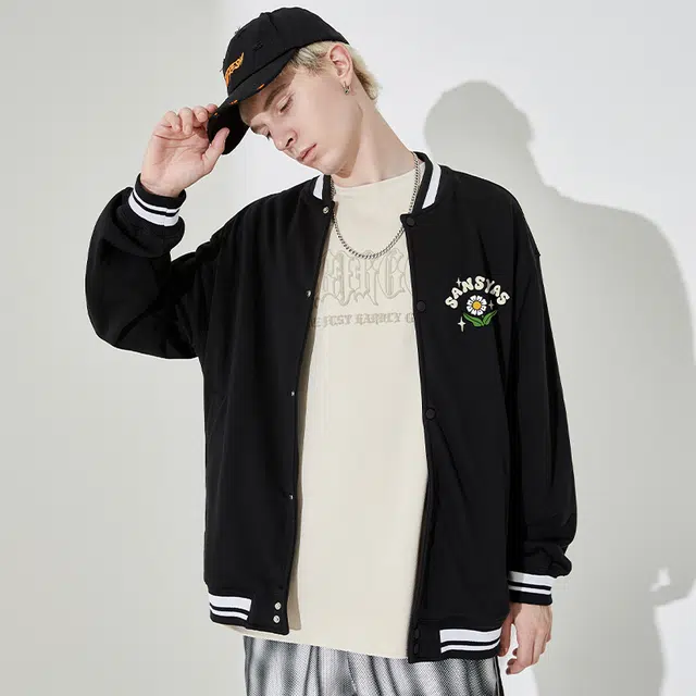 木村三社 字母花朵印花棒球服 男女同款 黑色