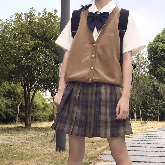 东鲸岁时记 格纹褶皱高腰短款高腰半身裙 女款