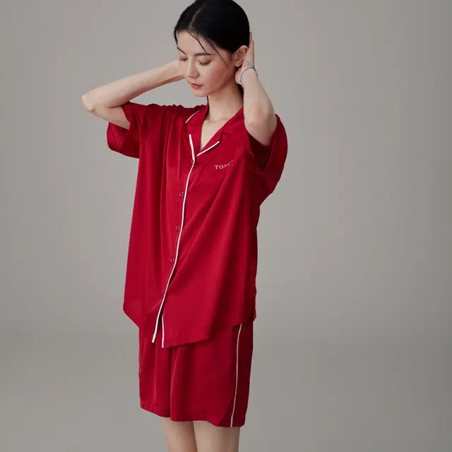 同语 夏季冰丝红色结婚睡衣薄款女士家居服凉感新婚套装 家居套装 女款 酡红 红色礼盒