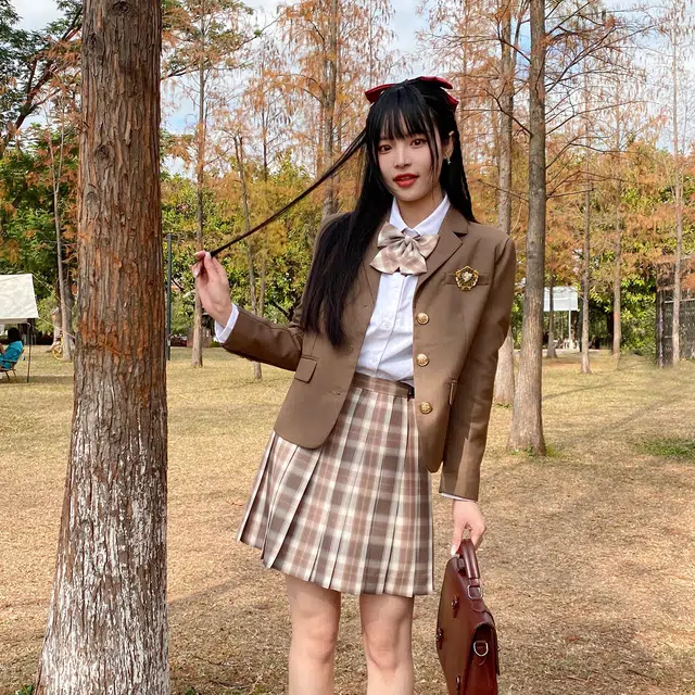 兔半眠 徽章西装外套百褶裙制服套装 女款