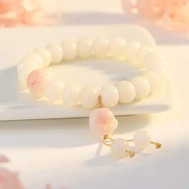银千惠 蜜桃喵爪 新中式粉红猫爪平安纳福手腕链 温柔感转运珠流苏串珠链 小众少女心送 女友生日礼品礼物礼盒 菩提子/菩提籽 手串 女款