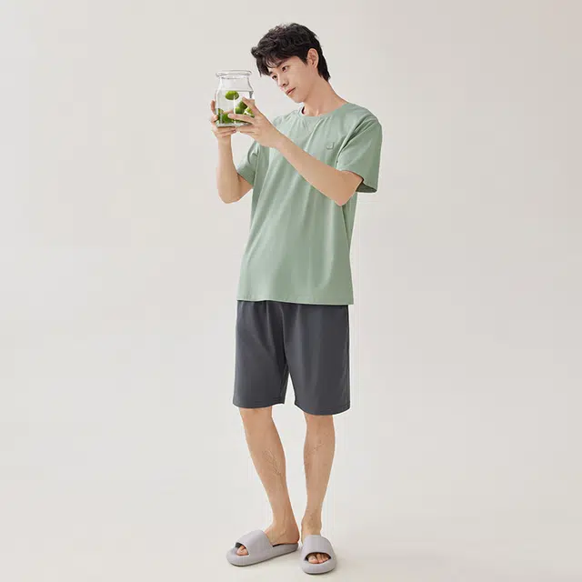 安之伴 针织棉短袖休闲简约宽松睡衣套装 男款