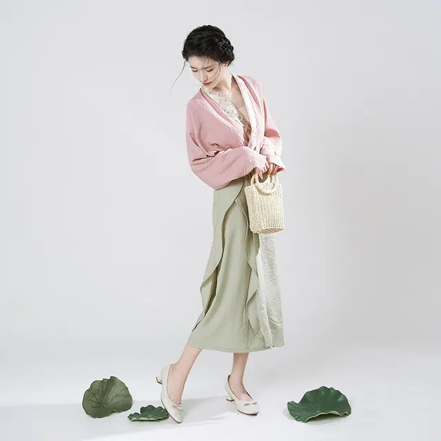 织造司 秋荷 妆花对交飞机袖改良宋抹荷叶边旋裙日常原创宋制汉服 女款