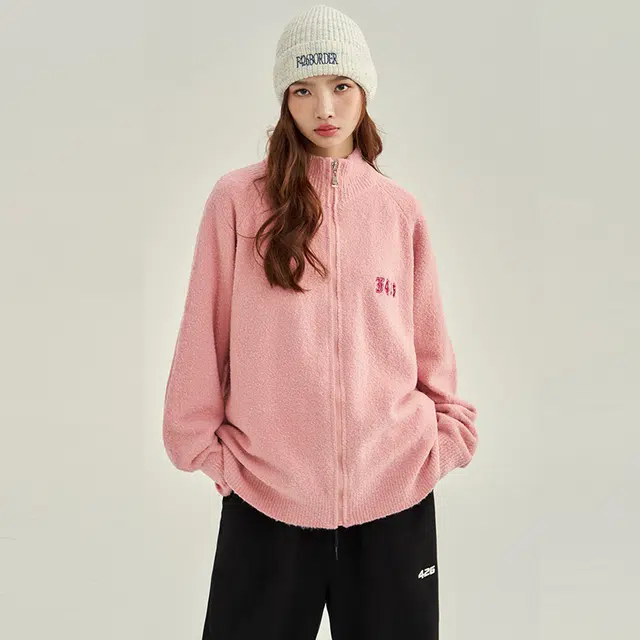 纯色立领花纱宽松毛衣 男女同款