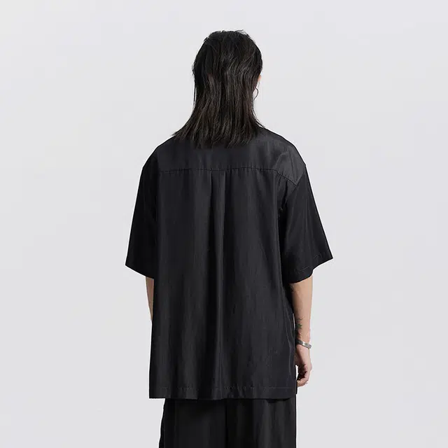 幻象者 字母绣花单排扣宽松短袖衬衫 男女同款 黑色