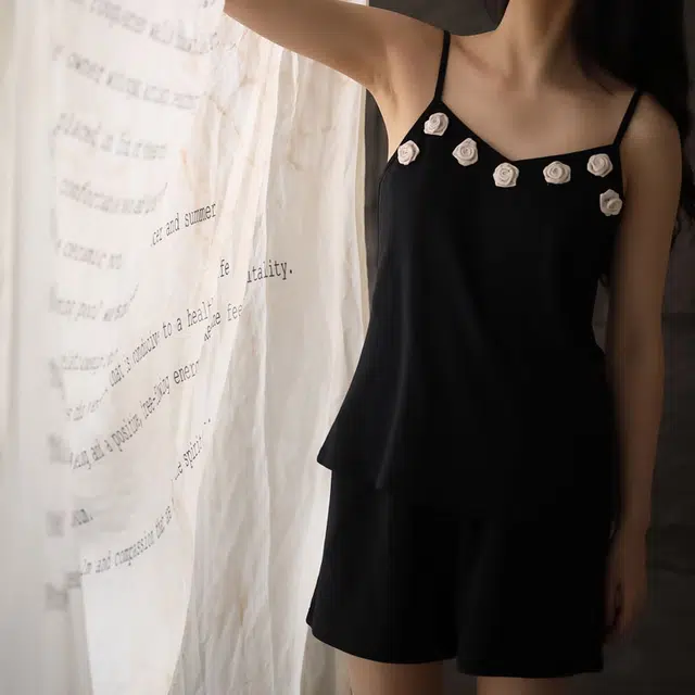 同语 睡衣 女夏天吊带纯棉薄款套装 休闲甜美可爱女士夏季家居服 家居套装