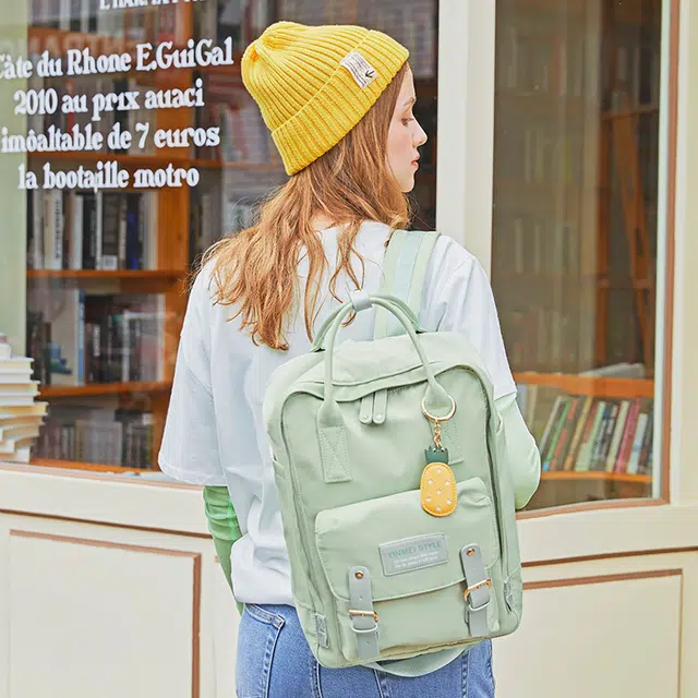 音魅 大容量旅行初高中学生大学生上课韩版 尼龙 电脑包旅行书包背包双肩包 常规 女款 米白/浅绿