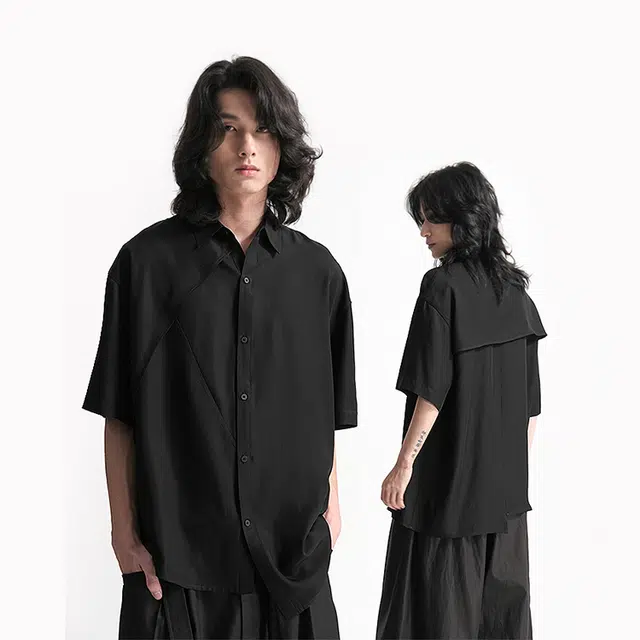 幻象者 纯色尖领宽松长袖衬衫 男女同款 黑色
