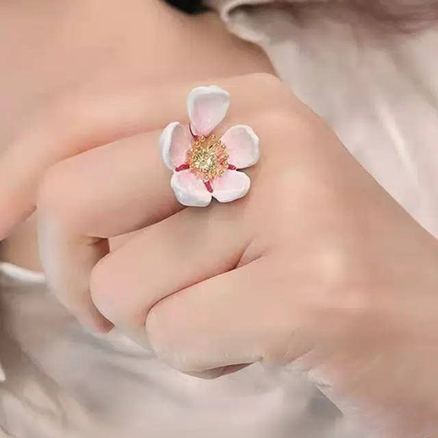若觅 浪漫飞花 铜镀金 珐琅彩 戒指 女款
