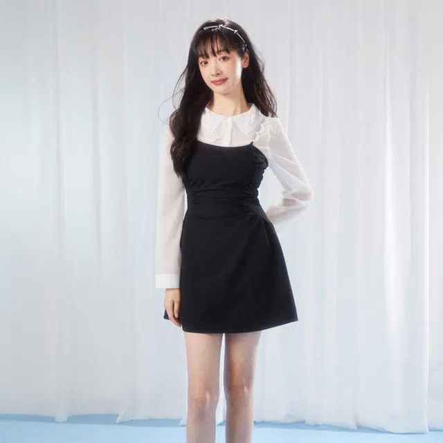 松本丧丧 新款系列 纯色娃娃领蕾丝雪纺微透长袖衬衫 女款 白色