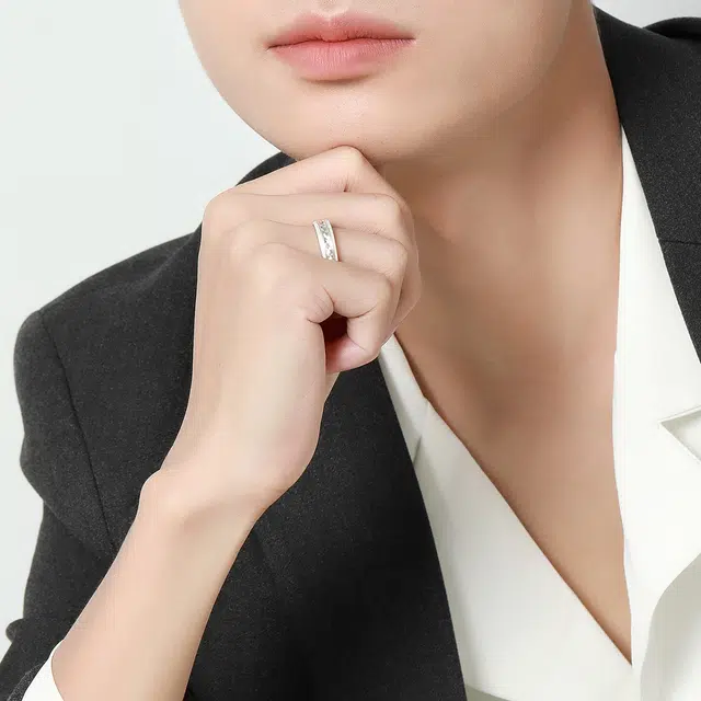 梦金园 小众设计银戒指  简约素圈活口足银对戒 男女同款情侣对戒 纪念日礼物