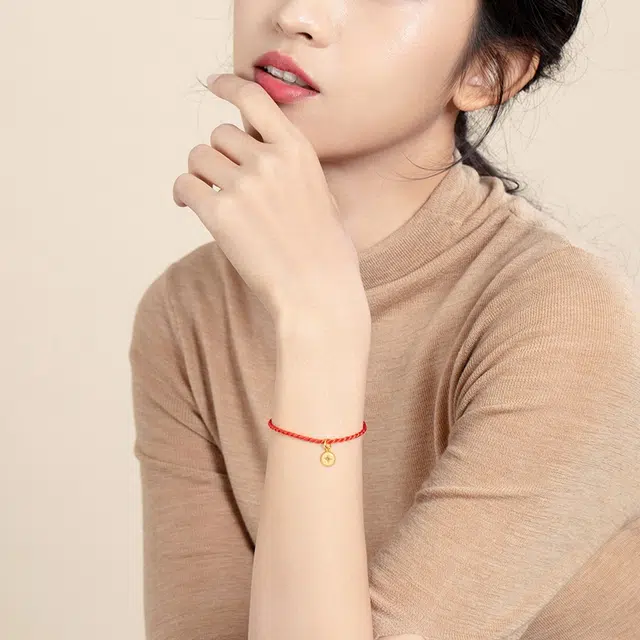 六福珠宝 小版足金铜钱黄金吊坠女金项链挂坠计价