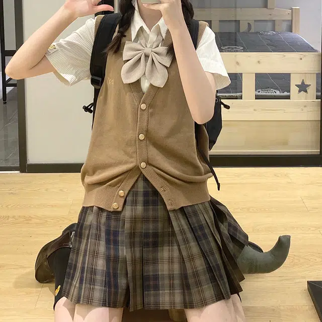 东鲸岁时记 格纹褶皱高腰短款高腰半身裙 女款