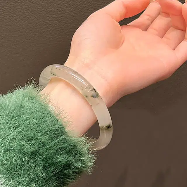 月斐 珠宝 温婉大气金丝玉胖圆条 温婉江南飘逸冰透 气质胖圆条 飘花手镯 女款 礼物
