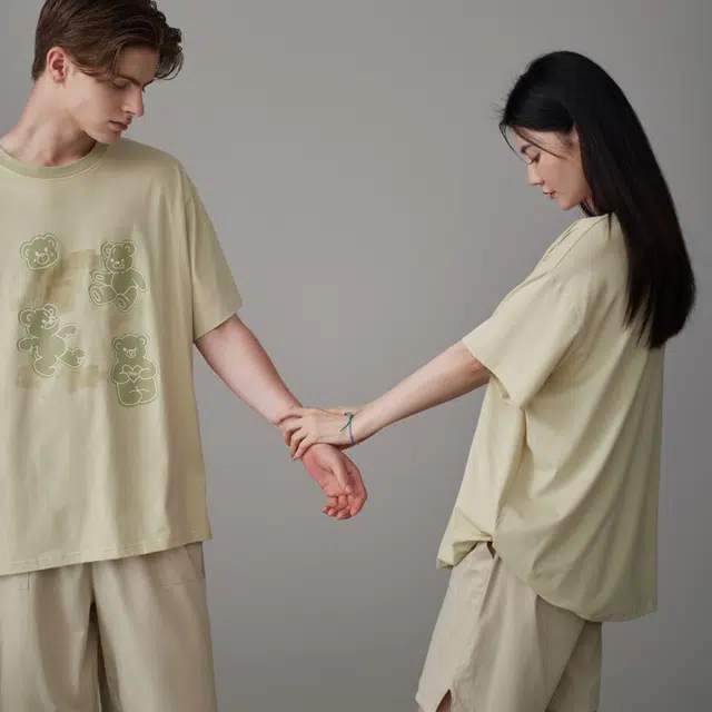 同语 夏季睡衣凉感棉短袖套装可爱可外穿男士宽松夏天家居服 家居套装 男款 柔雾菊白•米杏