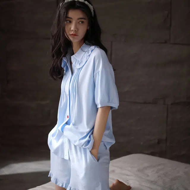 同语 凉感棉睡衣女夏季短袖纯棉薄款套装可外穿夏天女士 家居套装