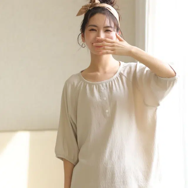 怡吾色 睡衣女夏季纯色肌理感短袖家居服简约可外穿 甜美可爱 女款