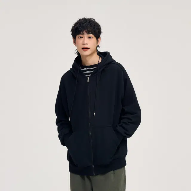 物质公式 加绒加厚基础款纯色复古宽松连帽开衫外套卫衣 男女同款
