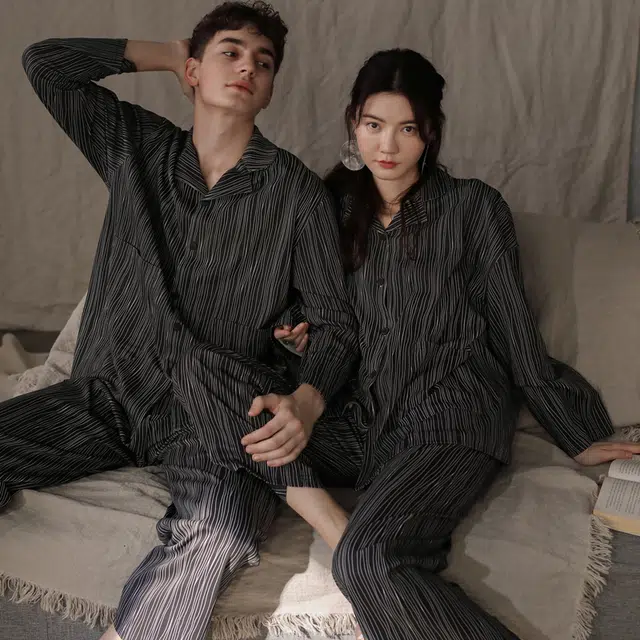 同语情侣睡衣男女春秋季纯棉薄款男女休闲韩版可外出 家居套装