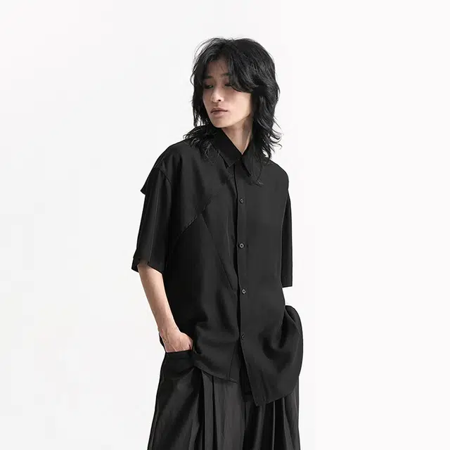 幻象者 纯色尖领宽松长袖衬衫 男女同款 黑色